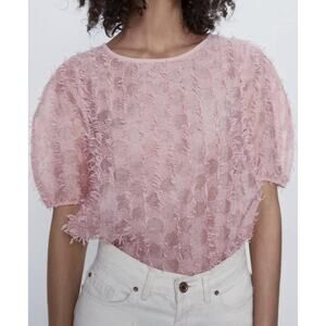 Zara Baby Pink Eyelash Knit Textured Blouse - Size L Coquette Romantic Rare